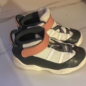 Jordan Kids' Black, White, and Pink Sneakers